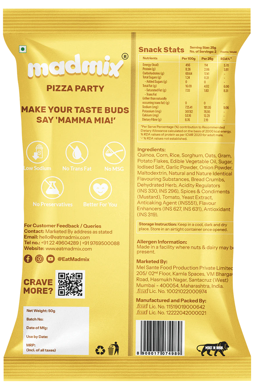 Madmix Quinoa Millet Puffs Pizza Party 6 x 50 gms - 300 gms