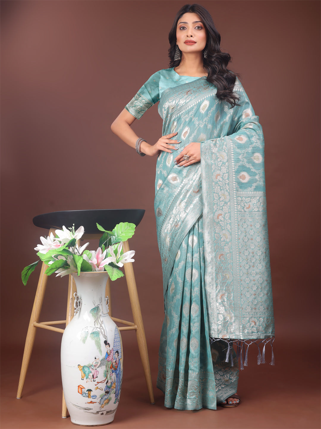 Baag-e-Bahar Linen Cotton Drapes Sarees Collection | Ready To Wear     SKU- ASZAR1001 to 06