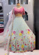 Haldi Mehndi Wear Sky Georgette Real Mirror Embroidered Work Lehenga Choli | Ready To Wear