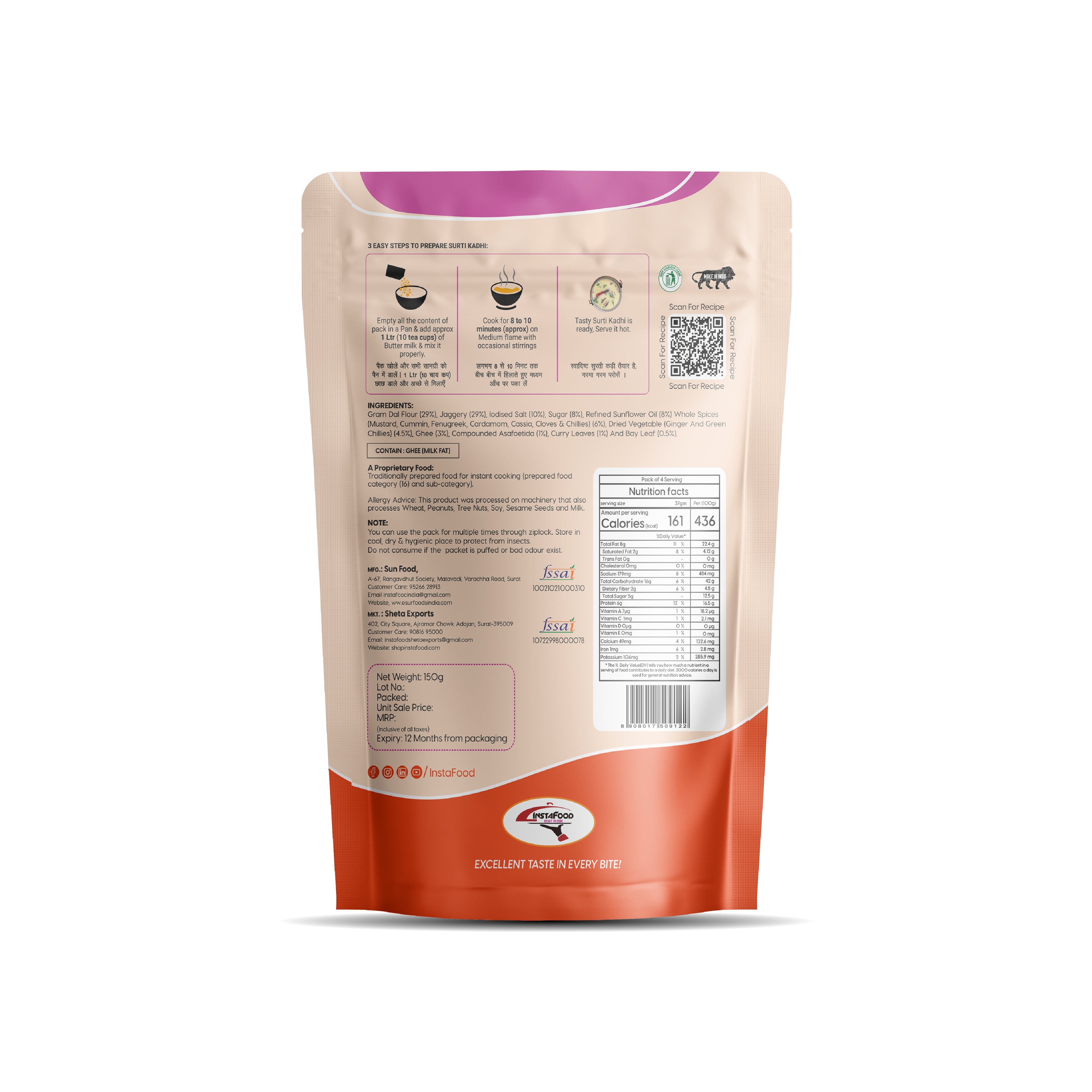 Sheta Exports Surti Kadhi – 150 gms | After Cooking Gets 1 LTR to Serve | Ready To Eat