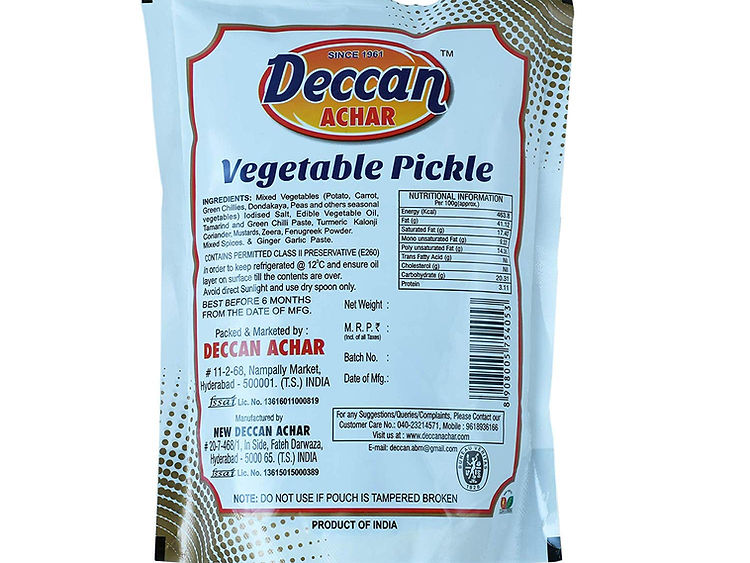 Deccan Achar Vegetable Pickle - 500 gms