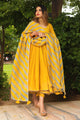 Rosemarry Yellow Cotton Anarkali Set With Cotton Lahariya Dupatta | Ready to Wear       Code - PJS1126-1