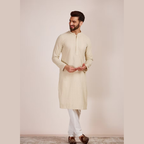 Manyawar Chikankari Jaal Patterned Kurta Set