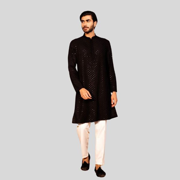 Black Color Embroidery Lakhnavi Style Kurta Pajama