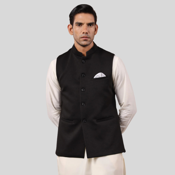 Black Color Plain Waist Coat For Men