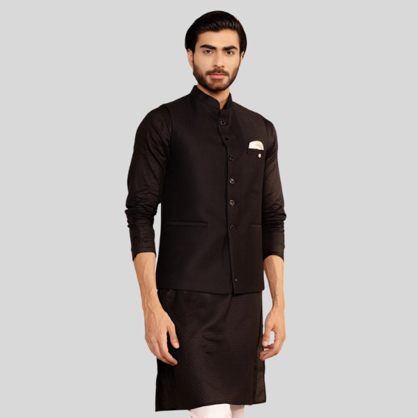 Black Colour Long Sleeve Jodhpuri  Jacket with Kurta Pajama