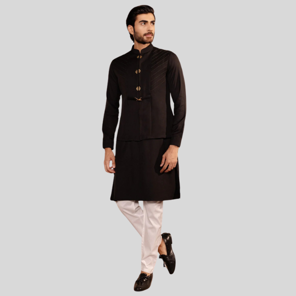 Black Colour Long Sleeve Jodhpuri  Jacket with Kurta Pajama