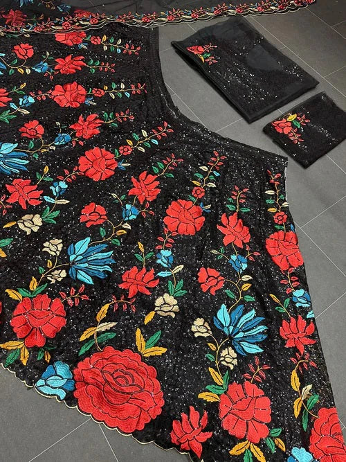 Black Lehenga Choli With Mono Net Sequence Work | Ready To Wear