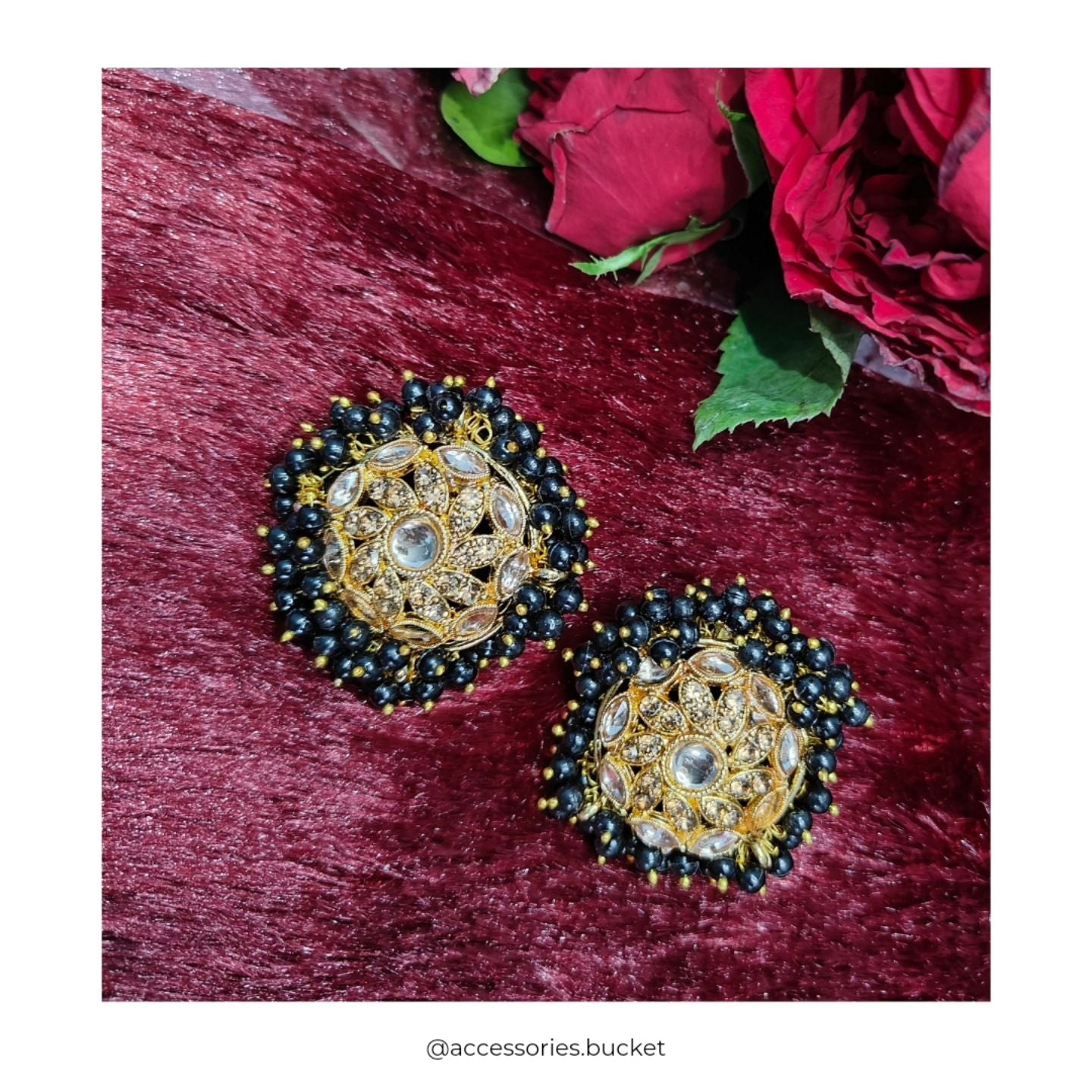 Black & Polki Round Copper Kundan Studs