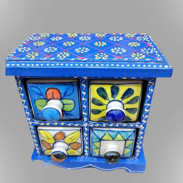 Blue Chest of 4 Decorated Drawers