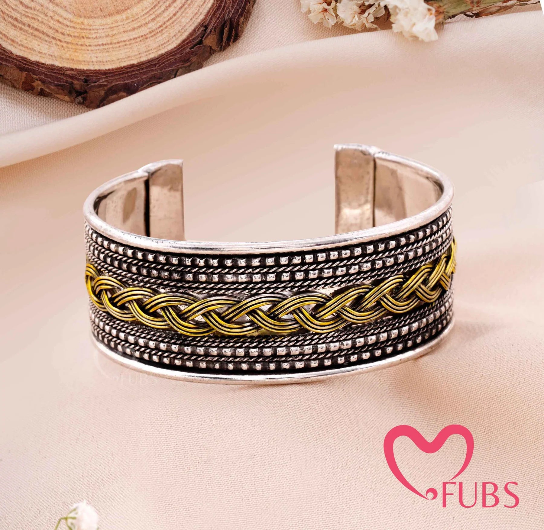 Braided Tribal Cuff Bracelet with Handcrafted Oxidised Finish