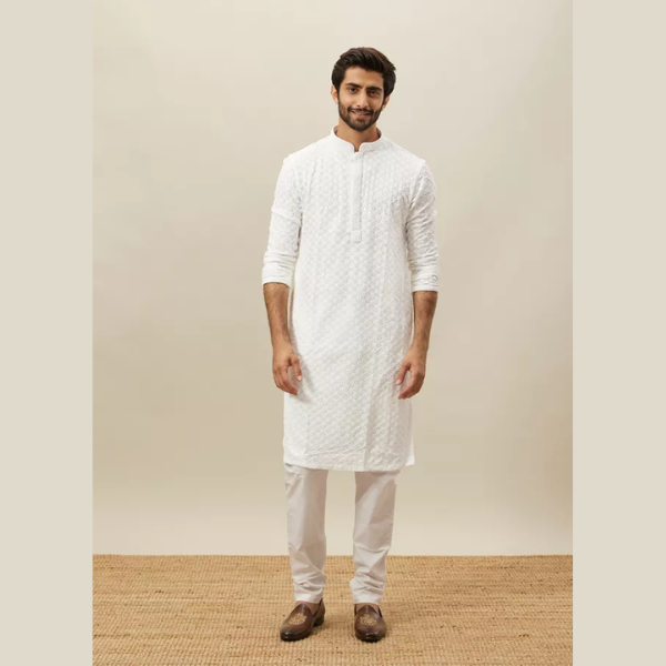 Manyawar Sequin Embellished Chikankari Kurta Set