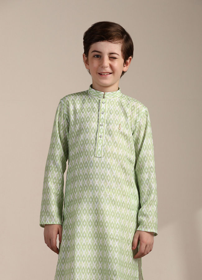 Manyavar-Boys-Pistachio-Green-Criss-Cross-Patterned-Kurta-Set