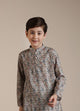 Manyavar Boys Soft Beige Jaal Abstract Patterned Kurta Set