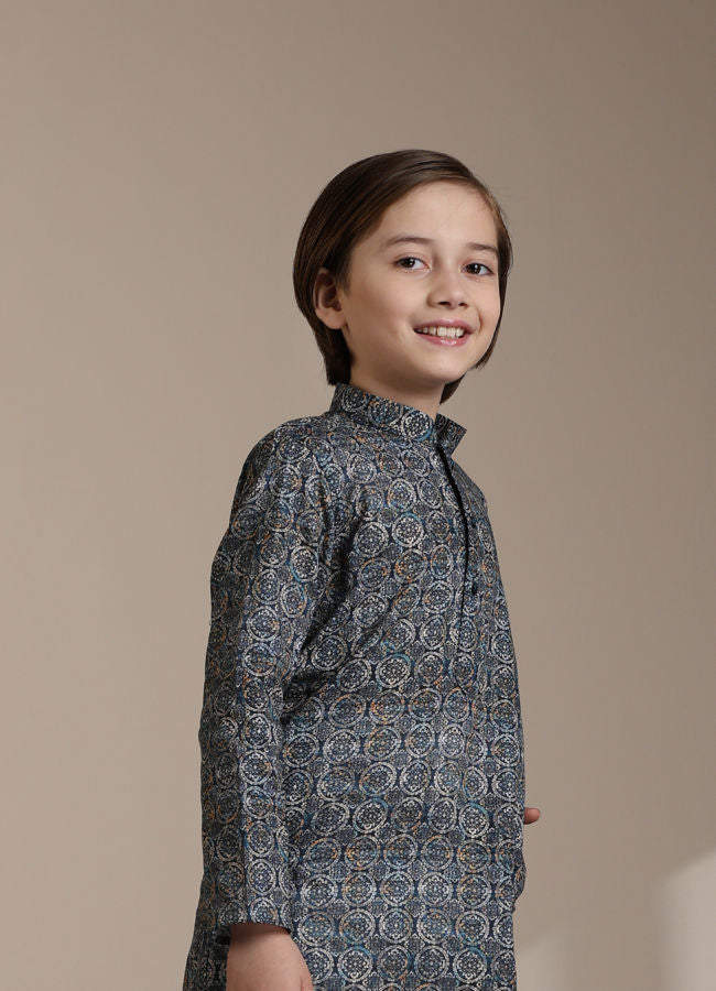 Manyavar-Boys-Dark-Blue-Abstract-Printed-Kurta-Set