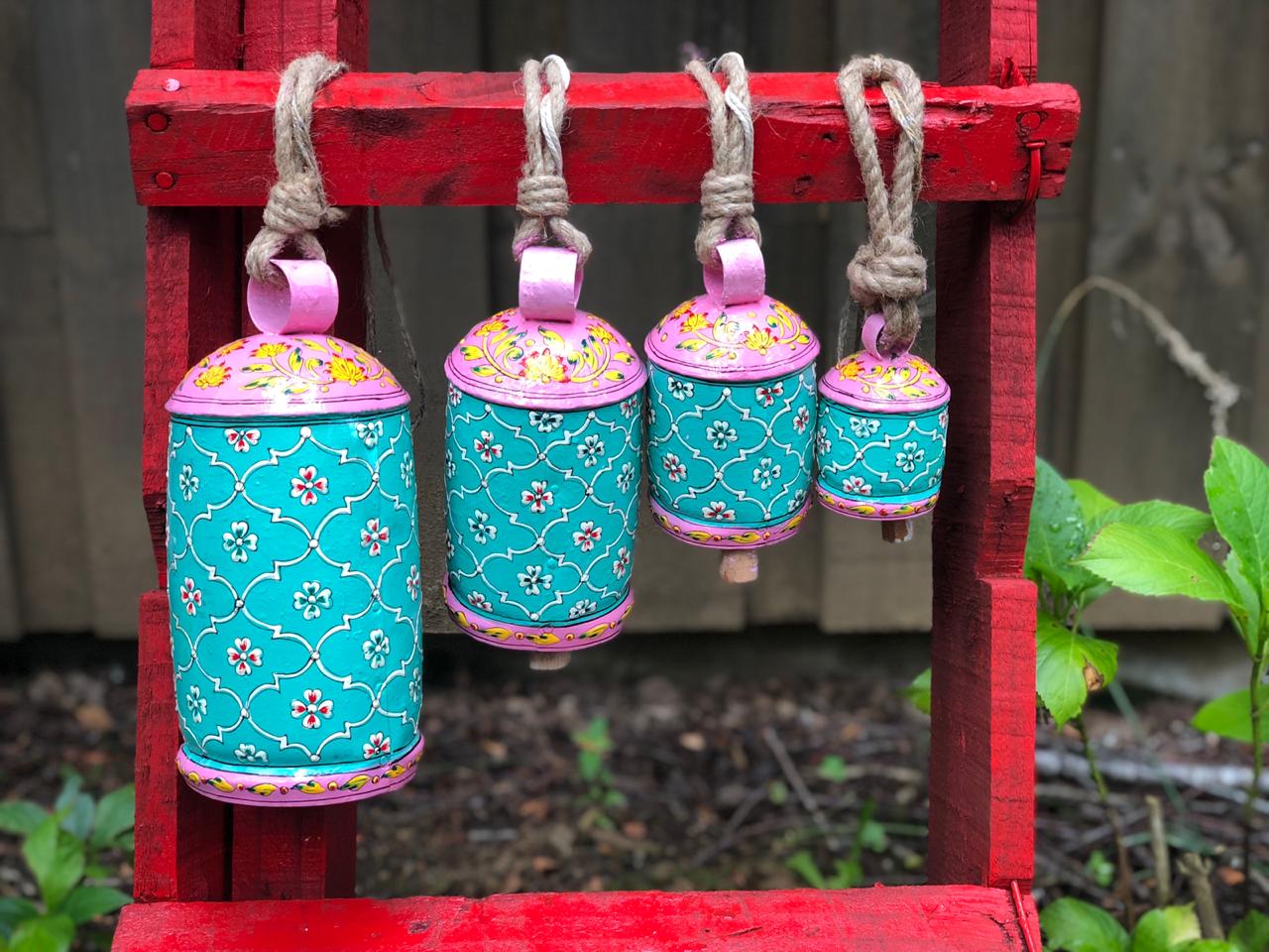 hand painted cow bells - Hanging bells set of  4