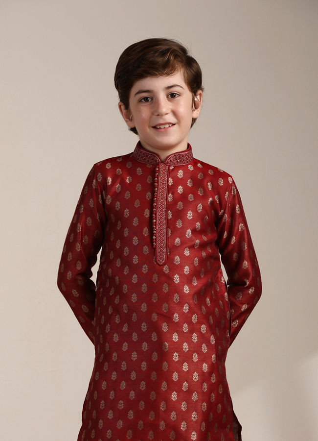 Manyavar-Boys-Aurora-Red-Buta-Printed-Kurta-Set