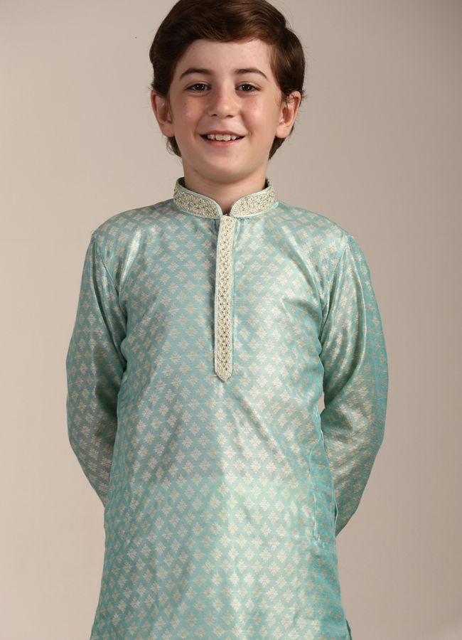 Manyavar-Boys-Pastel-Blue-Diamond-Patterned-Kurta-Set