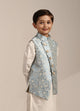Manyavar Boys Blissful Blue Bel Buti Patterned Angrakha Style Kurta Set