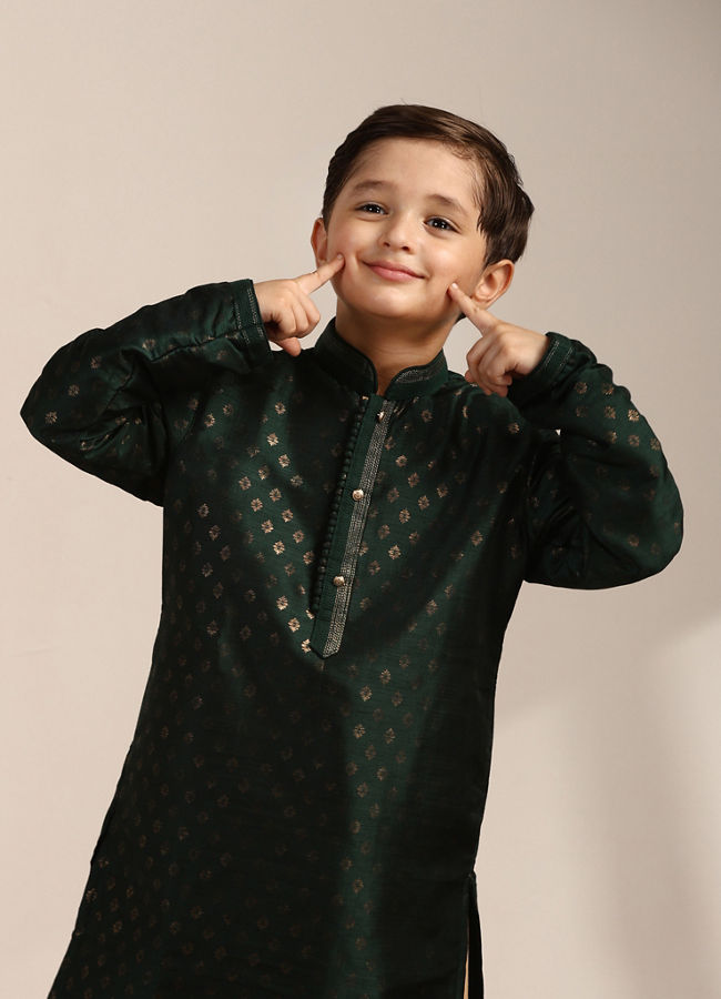 Manyavar-Boys-Forest-Green-Buta-Printed-Kurta-Set