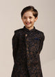Manyavar Boys Navy Blue Buti Patterned Angrakha Indo Western Set