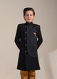 Manyavar Boys Navy Blue Achkan Style Patterned Indo Western Jacket