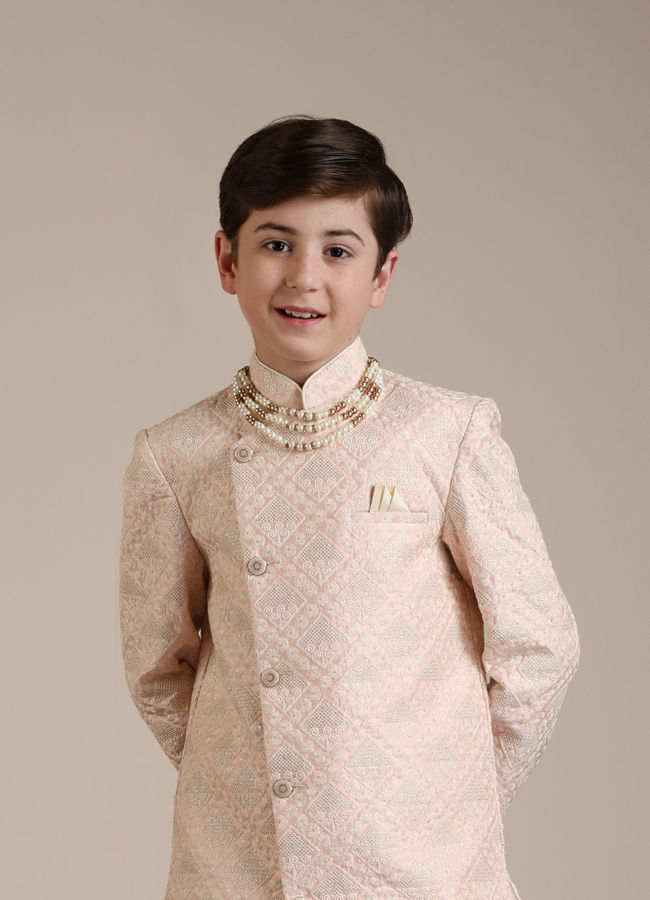 Manyavar-Boys-Shell-Pink-Geometric-Patterned-Indo-Western-Set