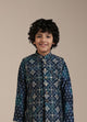 Manyavar Boys Teal Blue Diamond Patterned Jacket Set