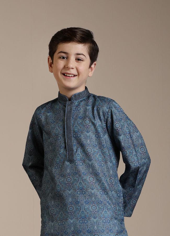 Manyavar-Boys-Mid-Blue-Imperial-Paisley-Patterned-Kurta-Set