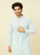 Manyawar Tropical Blue Floral Chikankari Embroidered Kurta Set