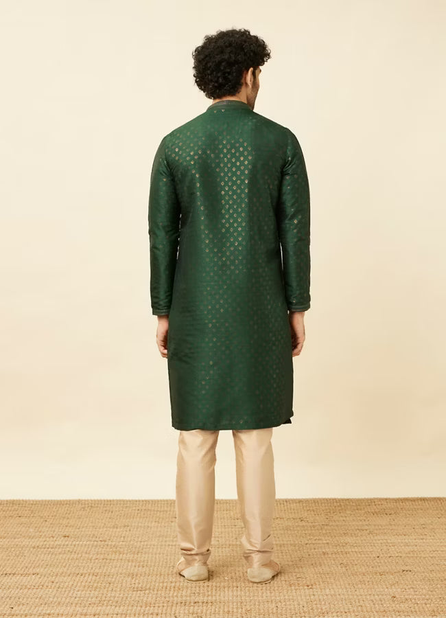 Manyavar Mehendi Forest Green Buti Printed Kurta Set | Ready To Wear