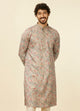 Manyawar Dark Grey Floral Printed Kurta Set