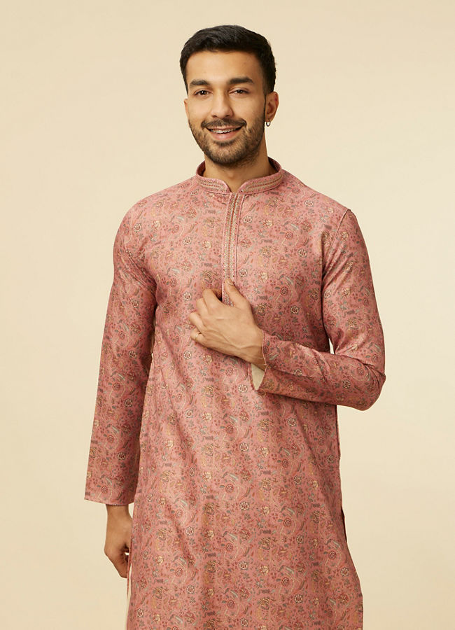 Manyawar Rust Bel Buti Patterned Kurta Set