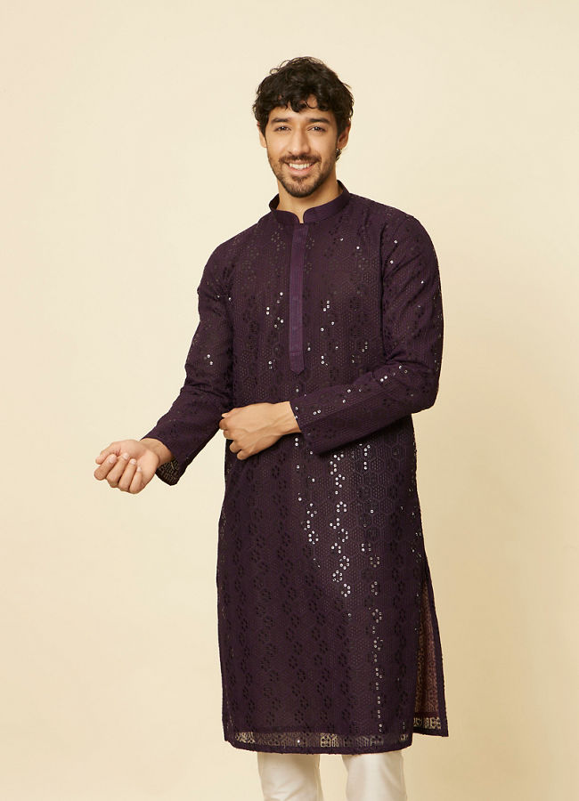 Manyawar Royal Purple Chikankari Kurta Set