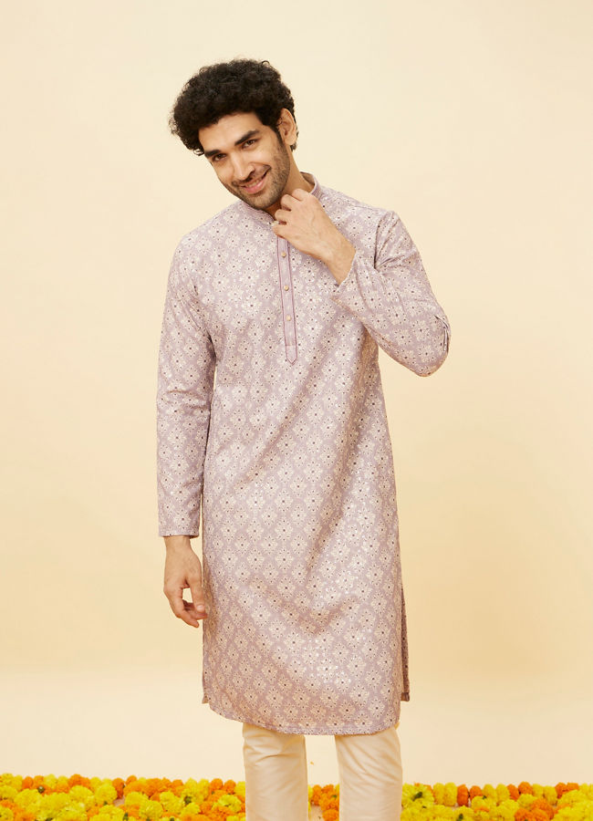 Manyawar Lavender Medallion Printed Kurta Set