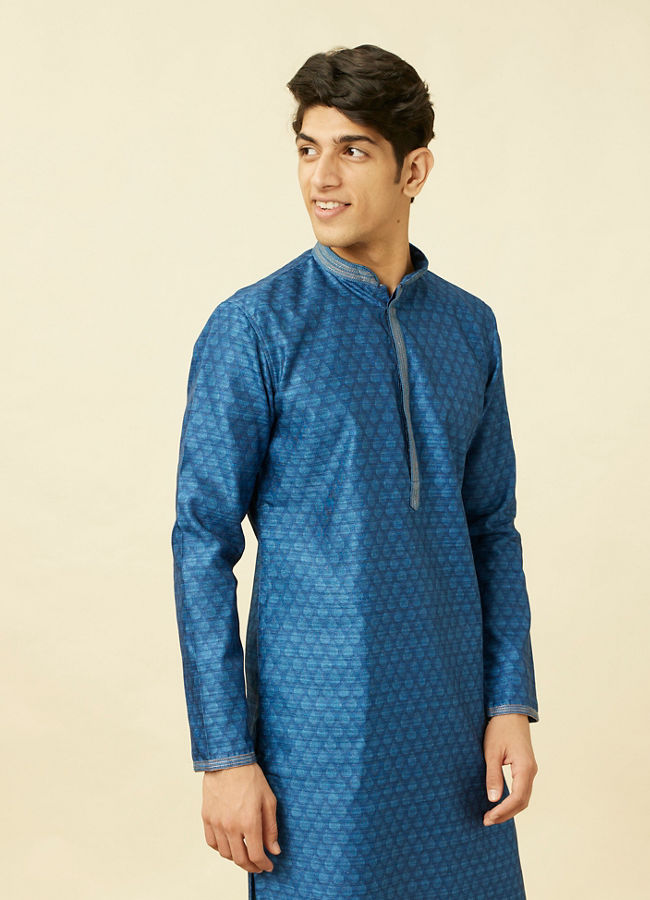 Manyawar Ocean Blue Shankh Motif Kurta Set