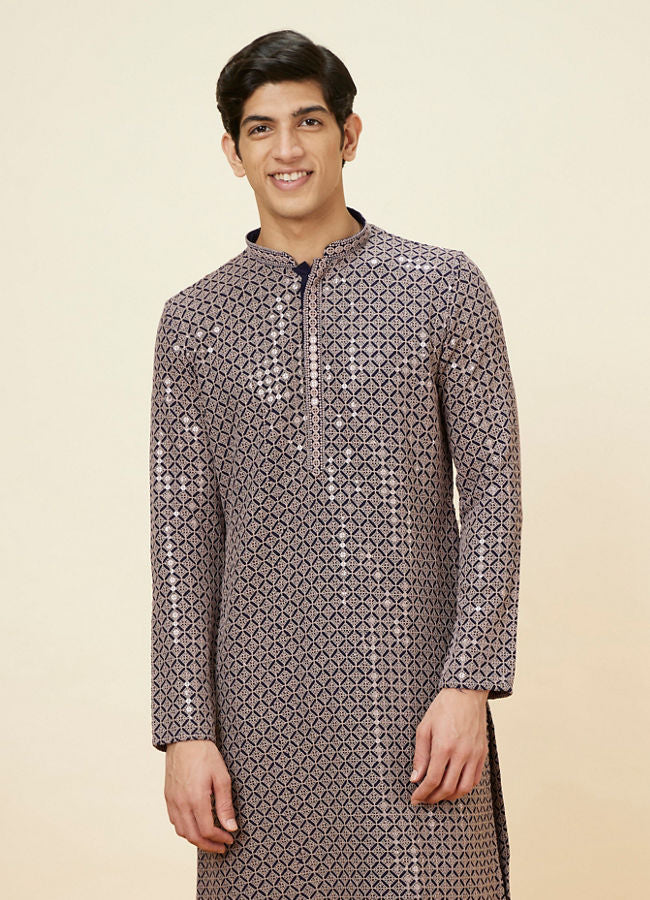 Manyawar Dove Grey Chikankari Sequined Kurta Set