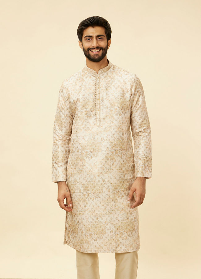 Manyawar Sand Beige Foil Print Buta Printed Kurta