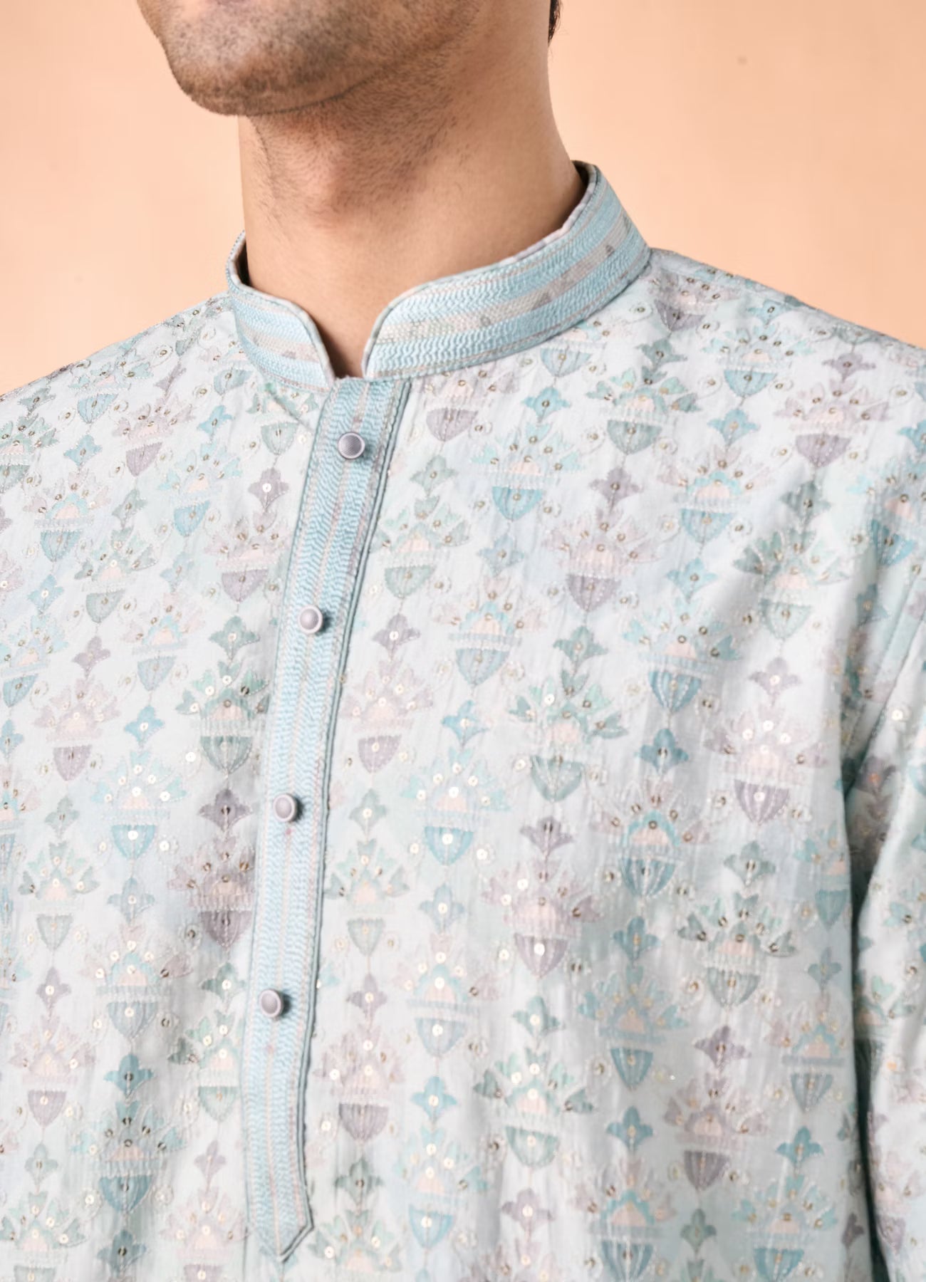 Manyavar Regal Aqua Green Kurta Pajama | Ready To Wear