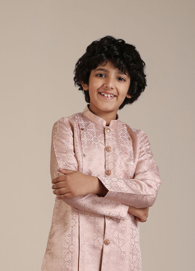 Manyavar-Boys-Shell-Pink-Chowkadi-Patterned-Kurta-Set