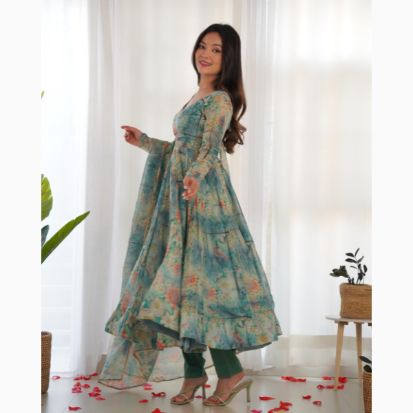 Canvas Print Gown For Women | Canvas Patta With Dupatta Set & Pent