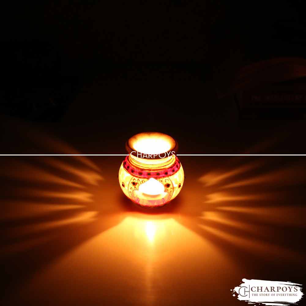 Charpoys Marble flower pot cum candle lamp