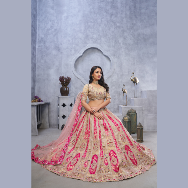 Beautiful Blush Bloom Wedding Lehenga Choli With Soft Net Dupatta | Ready To Wear