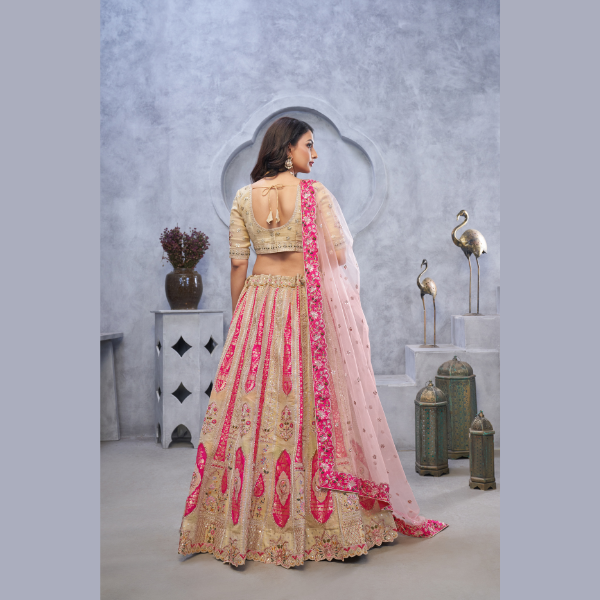 Beautiful Blush Bloom Wedding Lehenga Choli With Soft Net Dupatta | Ready To Wear