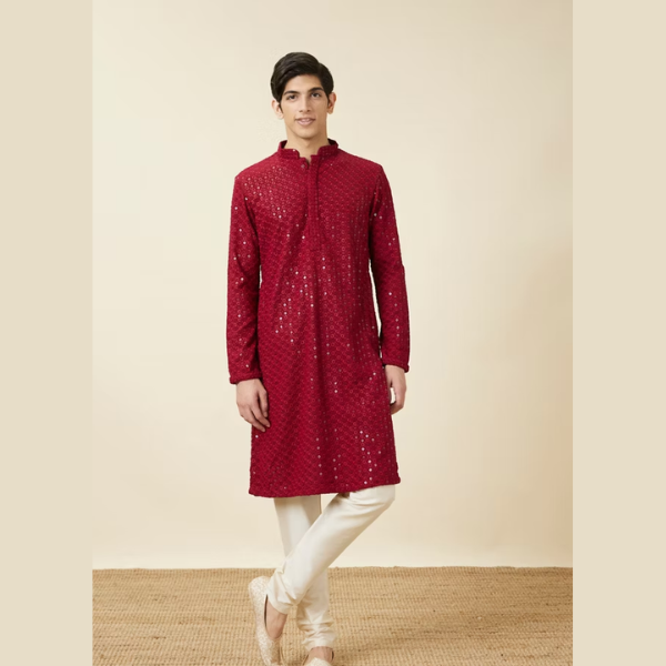 Manyawar Sequin Embellished Chikankari Kurta Set - India shopping