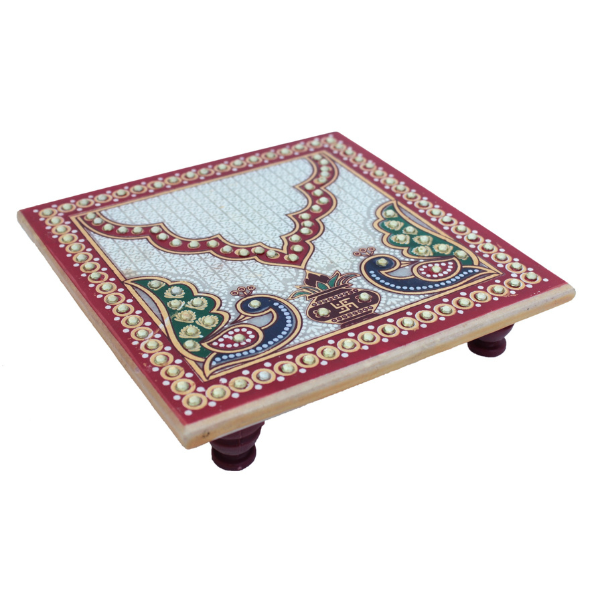 Crafticia Marble Peacock Design Chowki  Set of 12