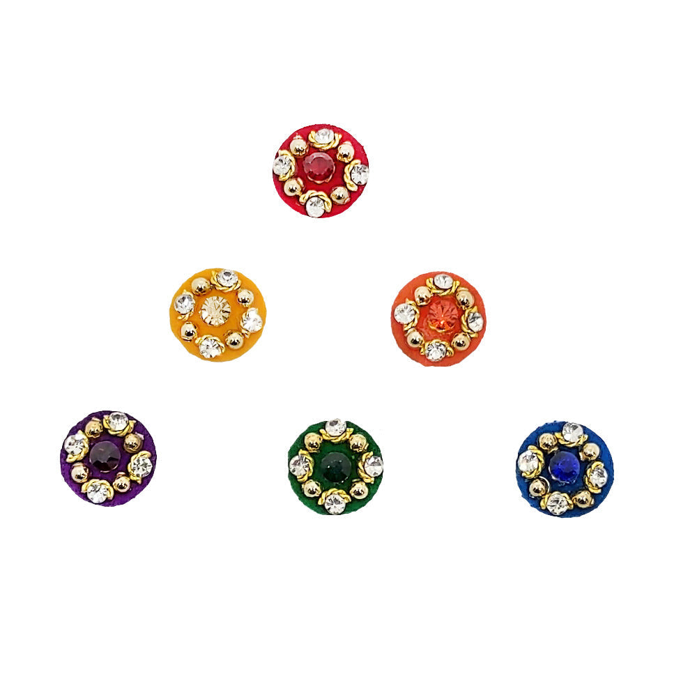 Comet Busters Round Multicolor Velvet Bindis With Stone Work (BIN1358)