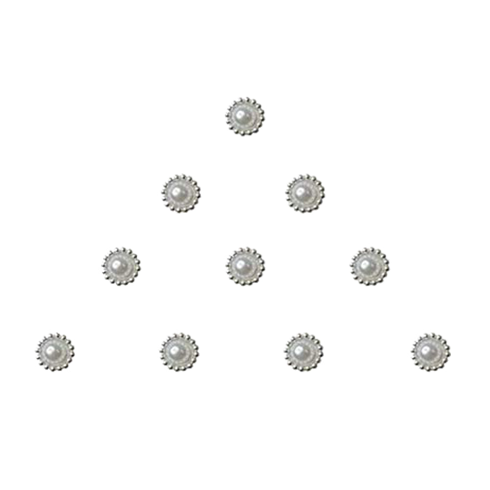 Comet Busters Small Pearl Bindis With Silver Border (4 mm) (BIN481)