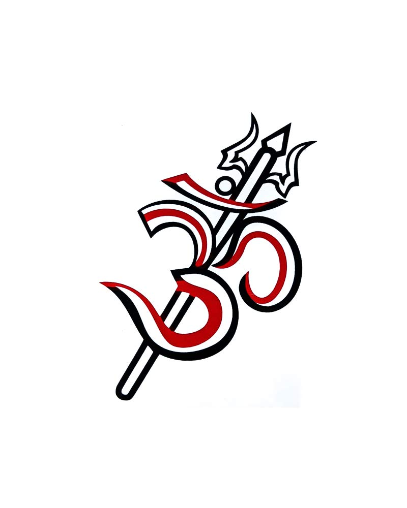 Comet Busters Spiritual Om Trishul Red Black Water Tattoo Sticker (BJ066)