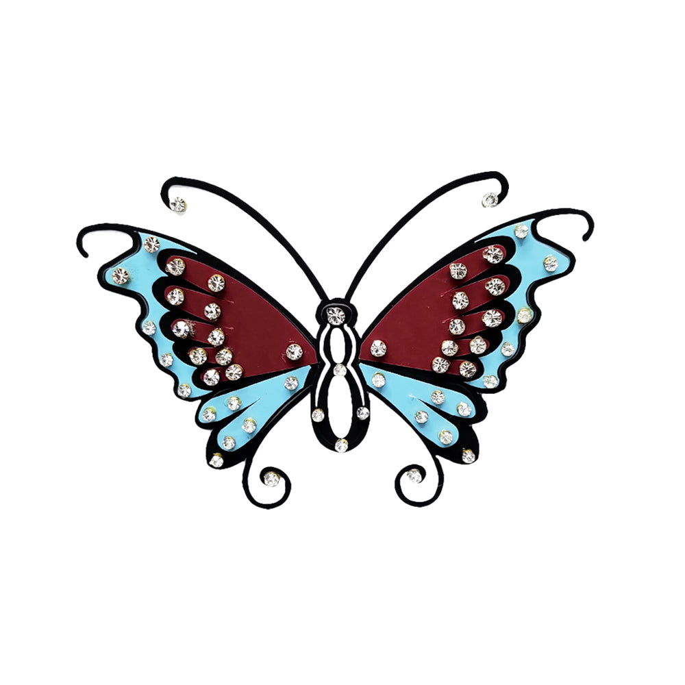 Comet Busters Temporary Blue and Maroon Butterfly Tattoo With Silver Stones (BJ180)